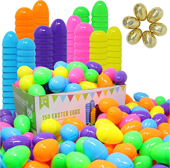 NEWBEA Bright Golden Fillable Plastic Easter Eggs 518 Pack