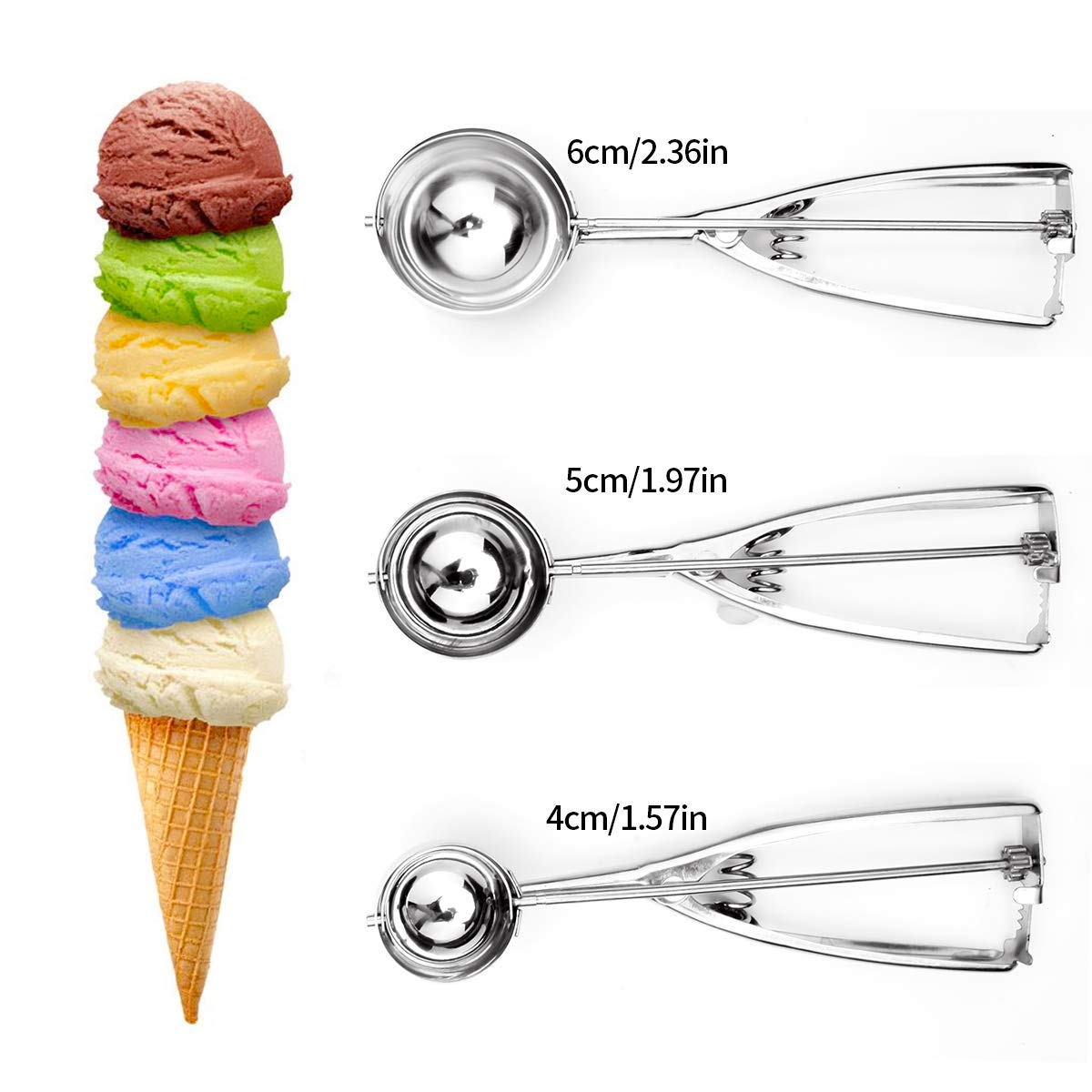 BlauKe Stainless Steel Ice Cream Scoop, Professional Ice Cream Scooper with Comfortable Non-Slip Rubber Grip