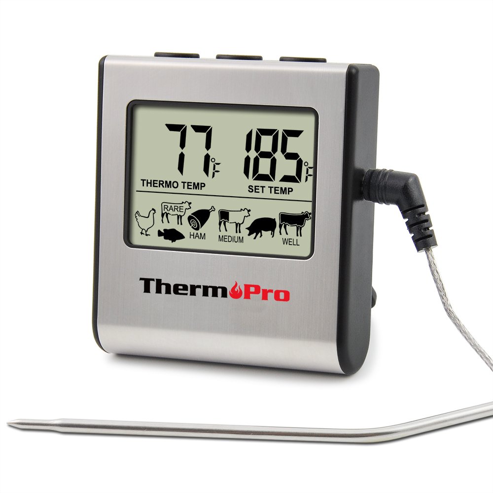  ThermoPro TP-17 Dual Probe Digital Cooking Meat Thermometer  Large LCD Backlight Food Grill Thermometer with Timer Mode for Smoker  Kitchen Oven BBQ, Silver : Home & Kitchen