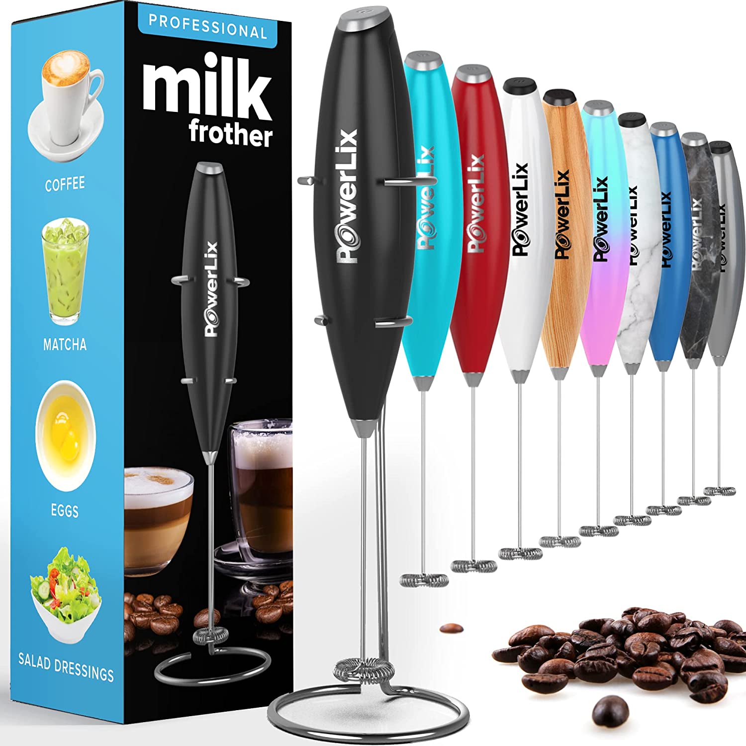 Bean Envy Milk Frother for Coffee - Handheld, Foamer & Frother with Stand,  White 