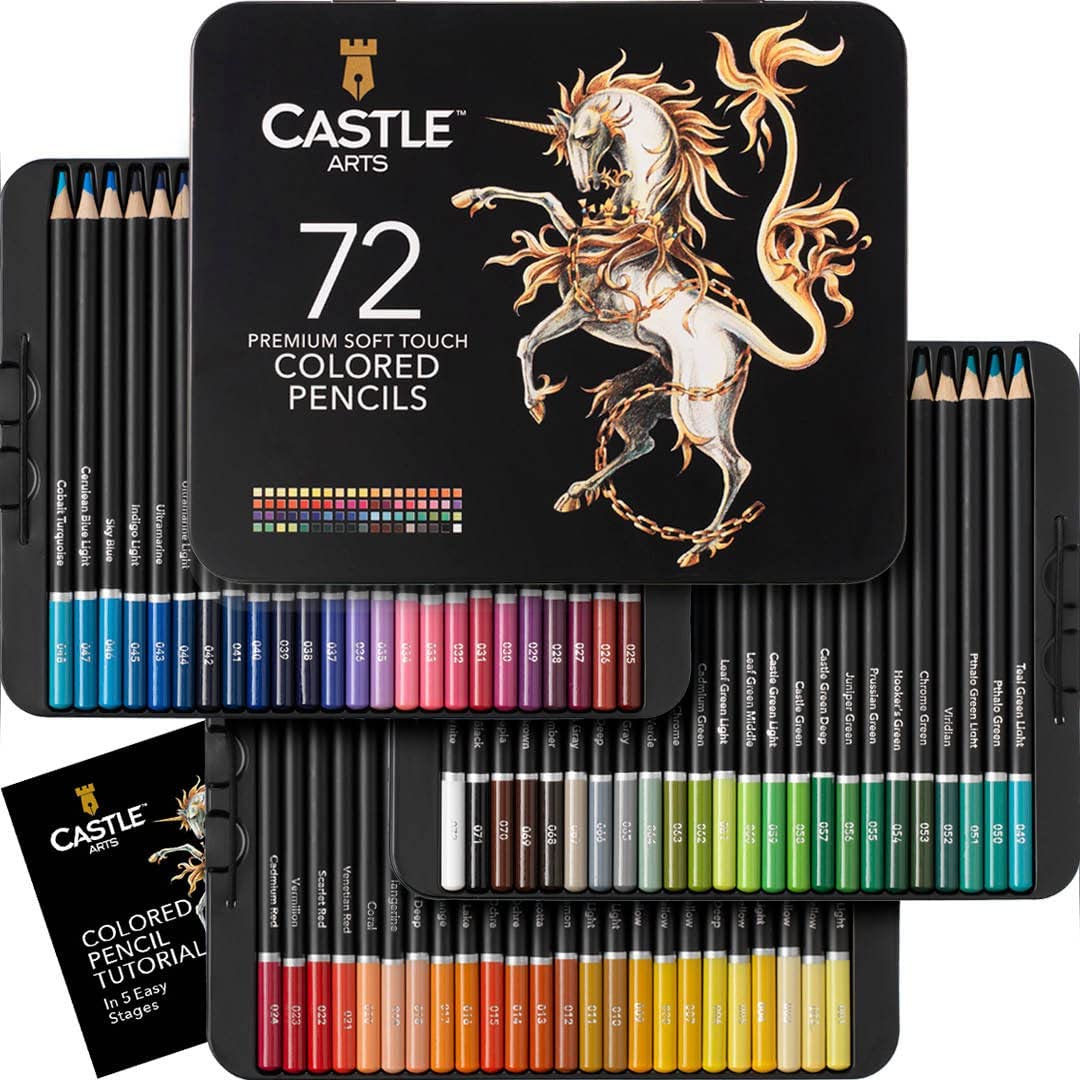 Castle Arts 50 Piece Metallic Colored Pencil Set in Zip Up Case