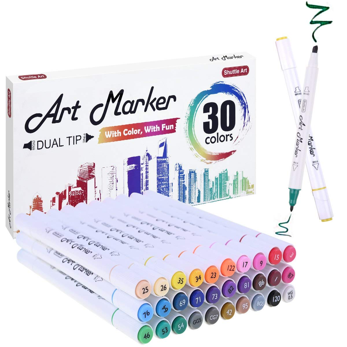 Soucolor Art Brush Markers Pens for Adult Coloring Books, 34 Colors  Numbered Dual Tip (Brush and Fine Point) Marker Pen for Kids Note taking  Planner