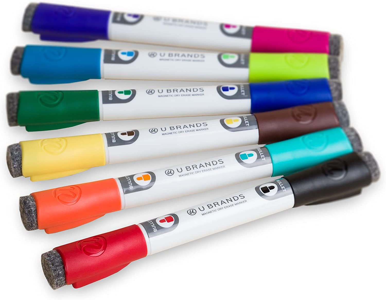  U Brands Low Odor Magnetic Dry Erase Markers with Erasers,  Chisel Tip, Assorted Colors, 4-Count : Office Products