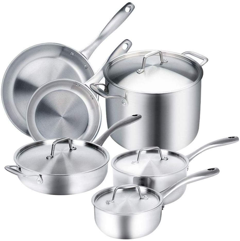 T-fal Stainless Steel Cookware Set, Pots and Pans with Copper-Bottom, –  cainei