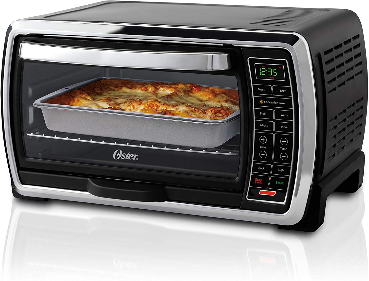 LUBY Large Toaster Oven Countertop, French Door Designed, 55L, 18 Slices,  14'' pizza, 20lb Turkey, Silver