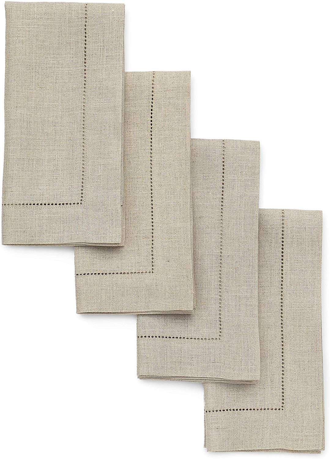 100% Linen Premium Hemstitched Dinner Napkins Set of 4 Natural Linen Cloth  Napki