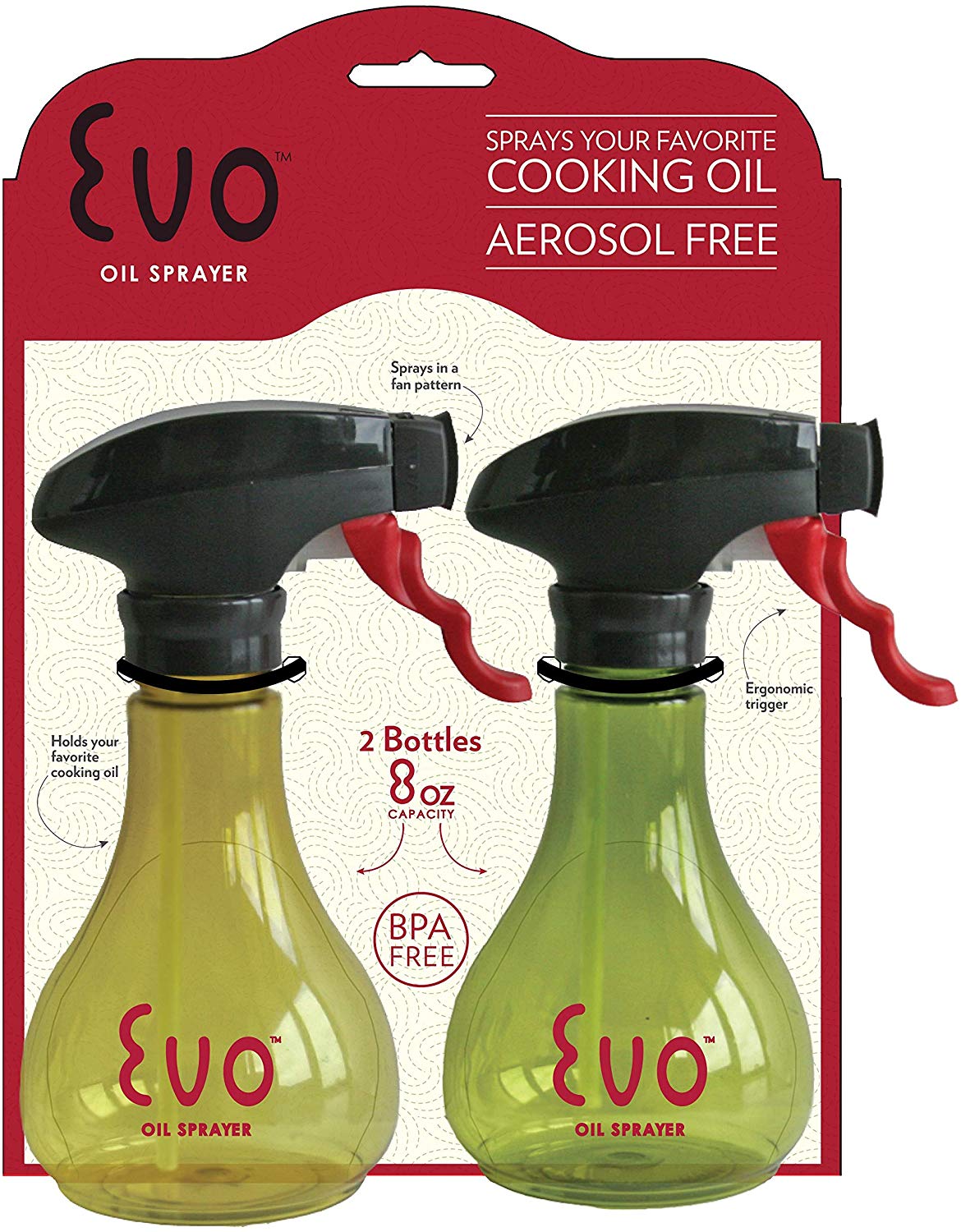 Evo Oil Sprayer, Non-Aerosol for Olive Oil, Cooking Oils, and Vinegars,  12-Ounce Capacity
