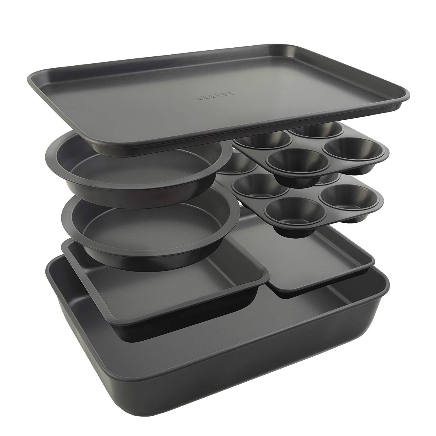 NutriChef 6-Piece Nonstick Bakeware Set - Carbon Steel Baking Tray Set w/  Heatsafe Red Silicone Handles, Oven Safe Up to 450°F, Loaf Muffin