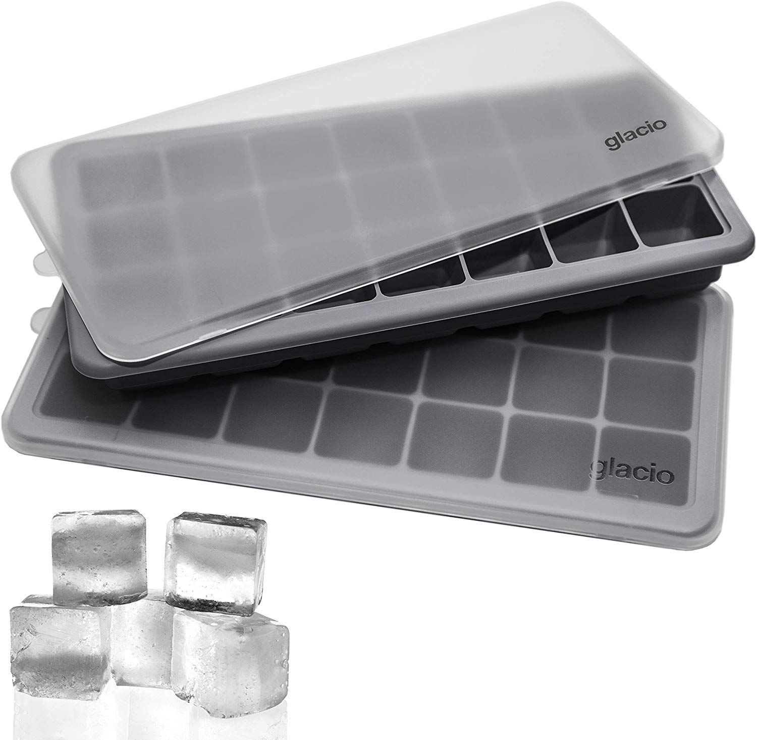 Glacio Premium Silicone Ice Tray Set - 2-in-1 Combo with Large 2