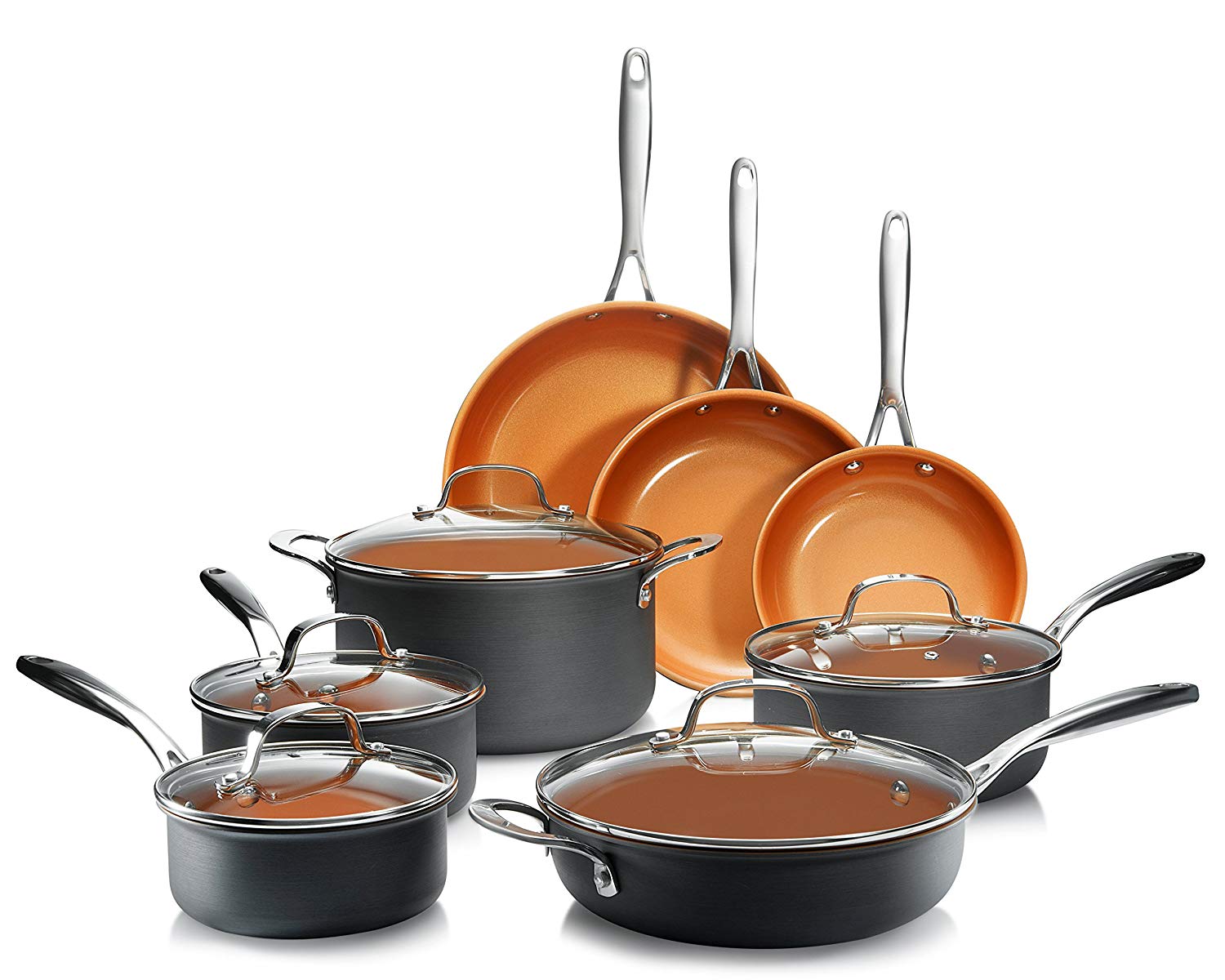 MICHELANGELO Copper Cookware Set 5 Piece, Ultra Nonstick Pots and Pans  Copper with Ceramic Interior, Copper Nonstick Cookware Set, Ceramic Pot and