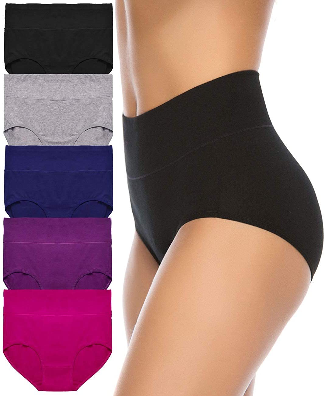 Innersy INNERSY Womens High Waisted Underwear cotton Panties Regular & Plus  Size 5-Pack(2XL,Light Mist)