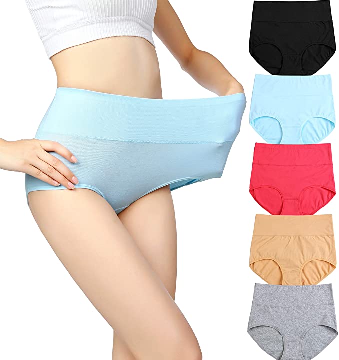 Envlon Women's Cotton Underwear,High Waist Full Coverage Briefs Soft Stretch Ladies Panties Underwear for Women Multipack