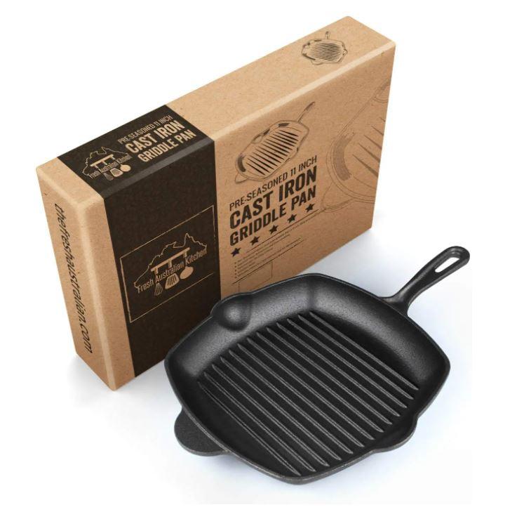Backcountry Iron 12 Inch Square Grill Pan Large Pre-Seasoned Cast Iron