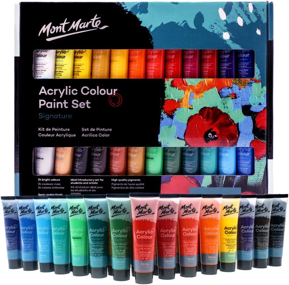 Artist Painting Set, 6 Acrylic Paint Colors, Wood Palette, 3