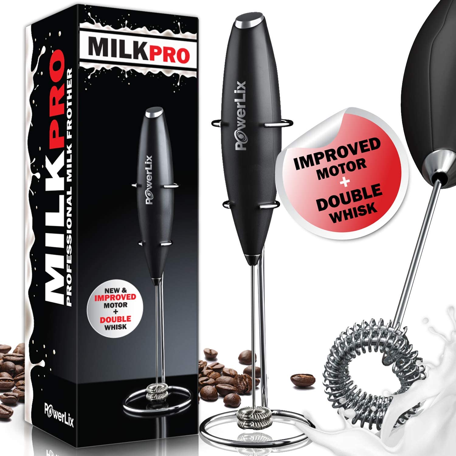 ELITAPRO ULTRA-HIGH-SPEED 19,000 RPM, Milk Frother DOUBLE WHISK, Unique  Detachable EGG BEATER and STAND For quick preparation (Black/Black) in 2023