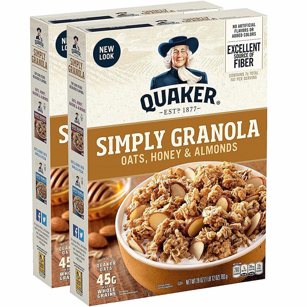 Quaker Simply Low-Sodium Granola, Oats, Honey & Almonds, 2-Pack