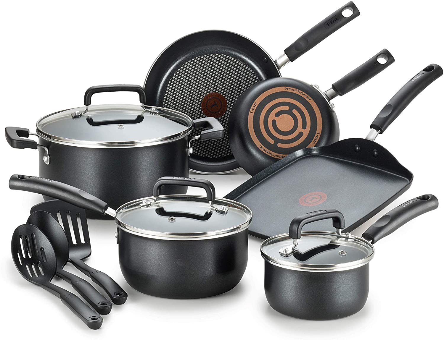 T-fal Ultimate Hard Anodized Nonstick Cookware Set 17 Piece Pots and Pans, Dishwasher  Safe Black