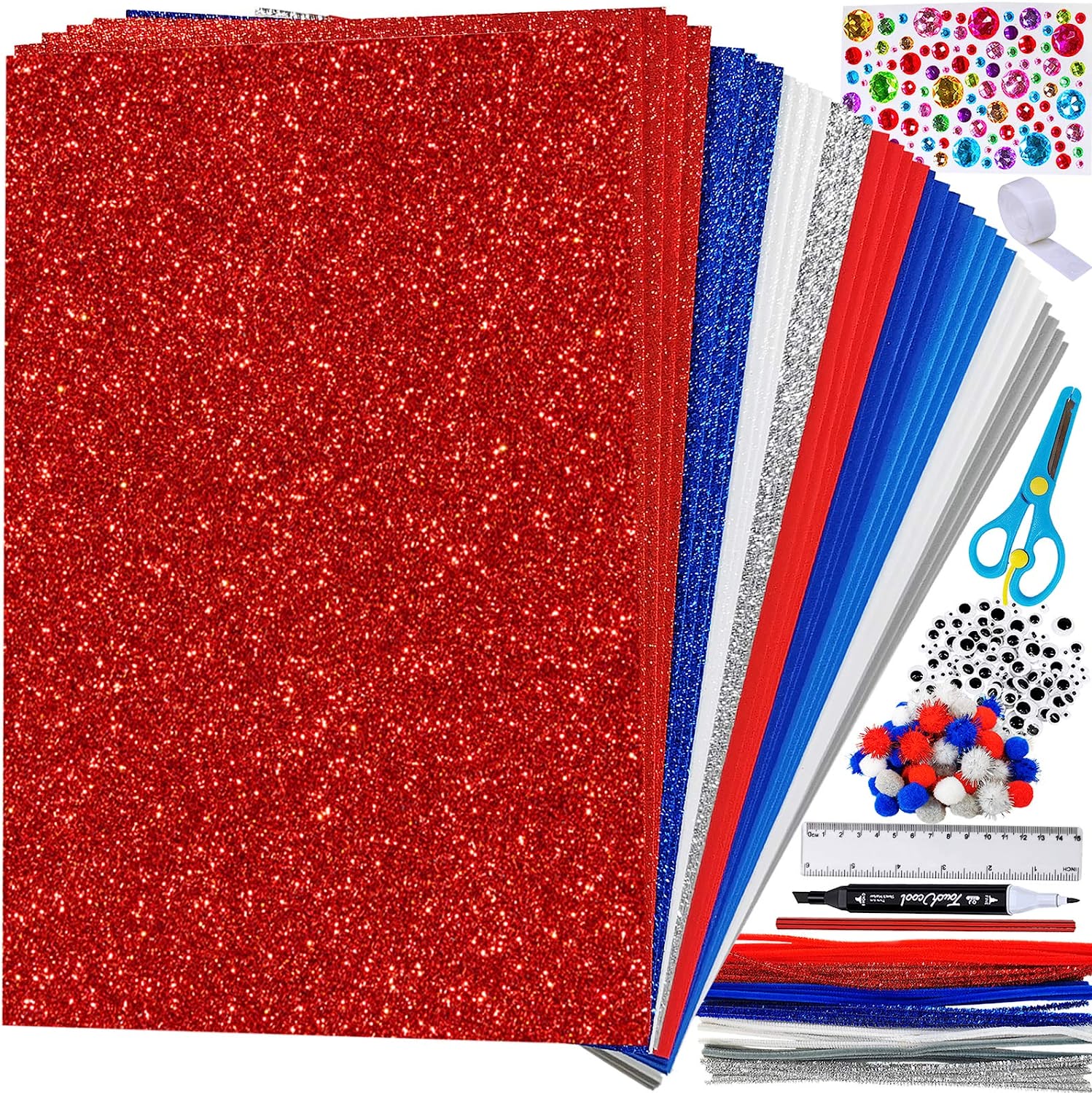 White Glitter 10 Pack 12 X 20 EVA Foam Sheets Arts and Crafts 2MM Thickness  