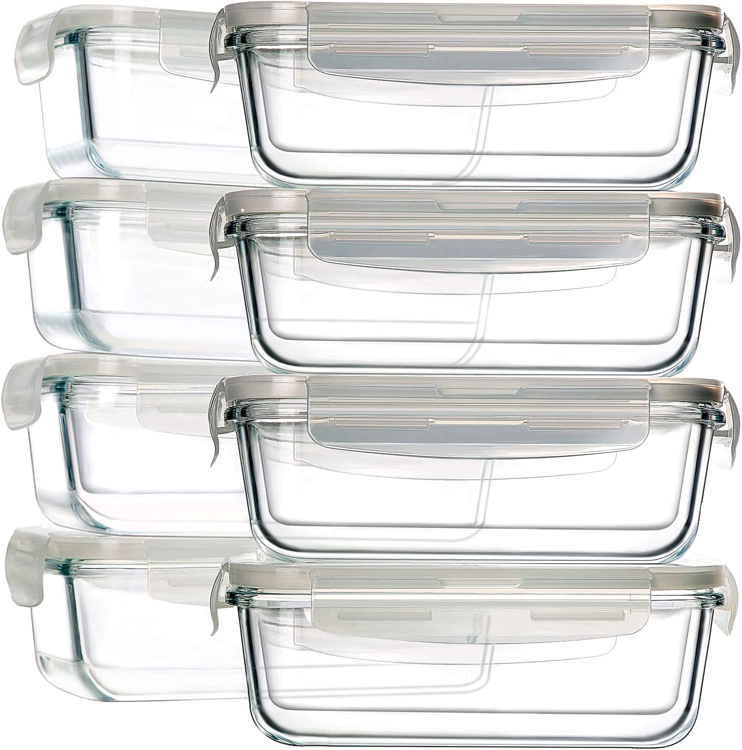 FineDine 6-Piece Superior Glass Food Storage Containers Set, 32oz Capacity  - Newly Innovated Hinged Locking lids - 100% Leakproof Glass Meal-Prep