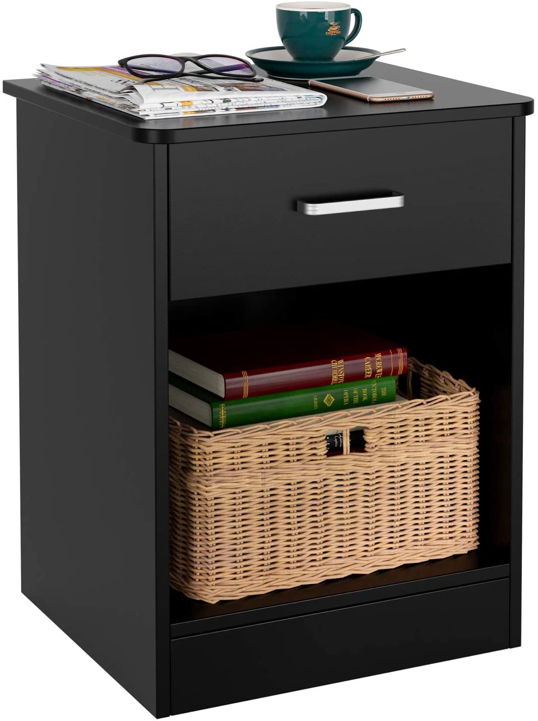 Homfa 2 Tier Shelf Drawer Nightstand