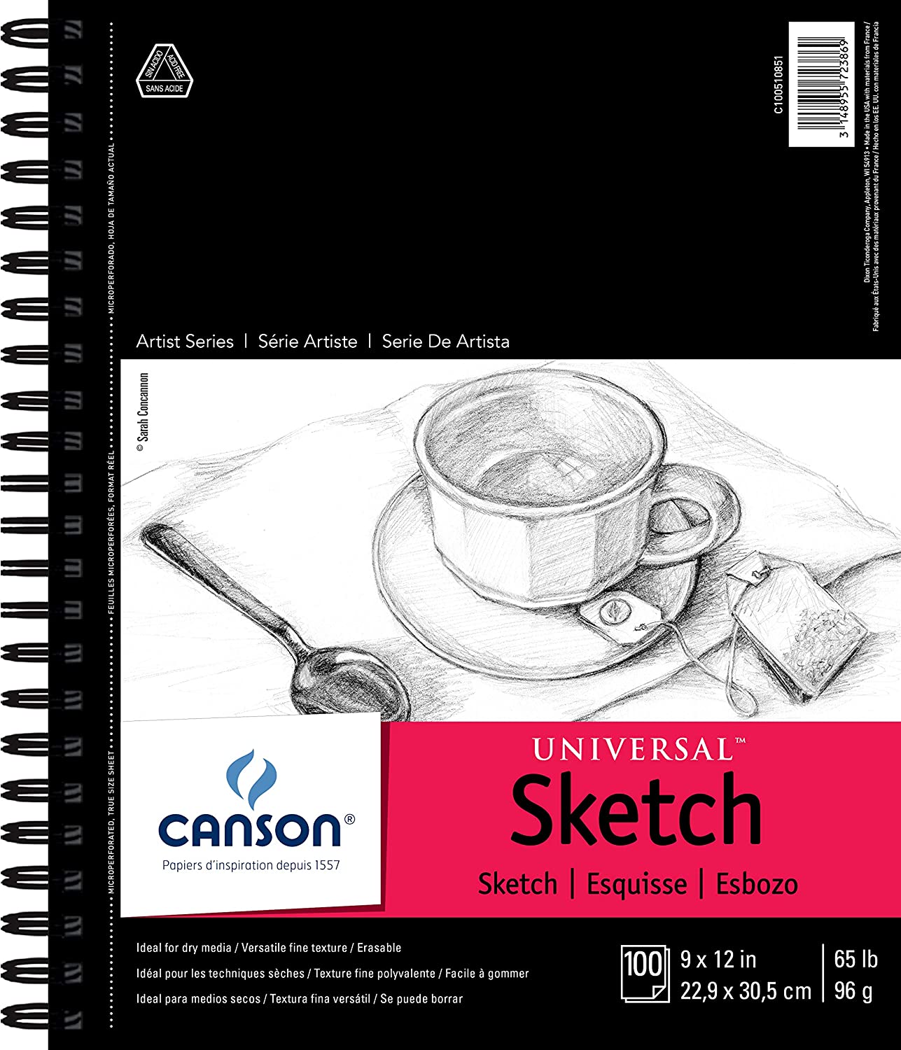 Sketch Book Pack 9 x 12 Inches Pad, 2 Pack 100 Sheets Spiral Bound 65lb/100gsm