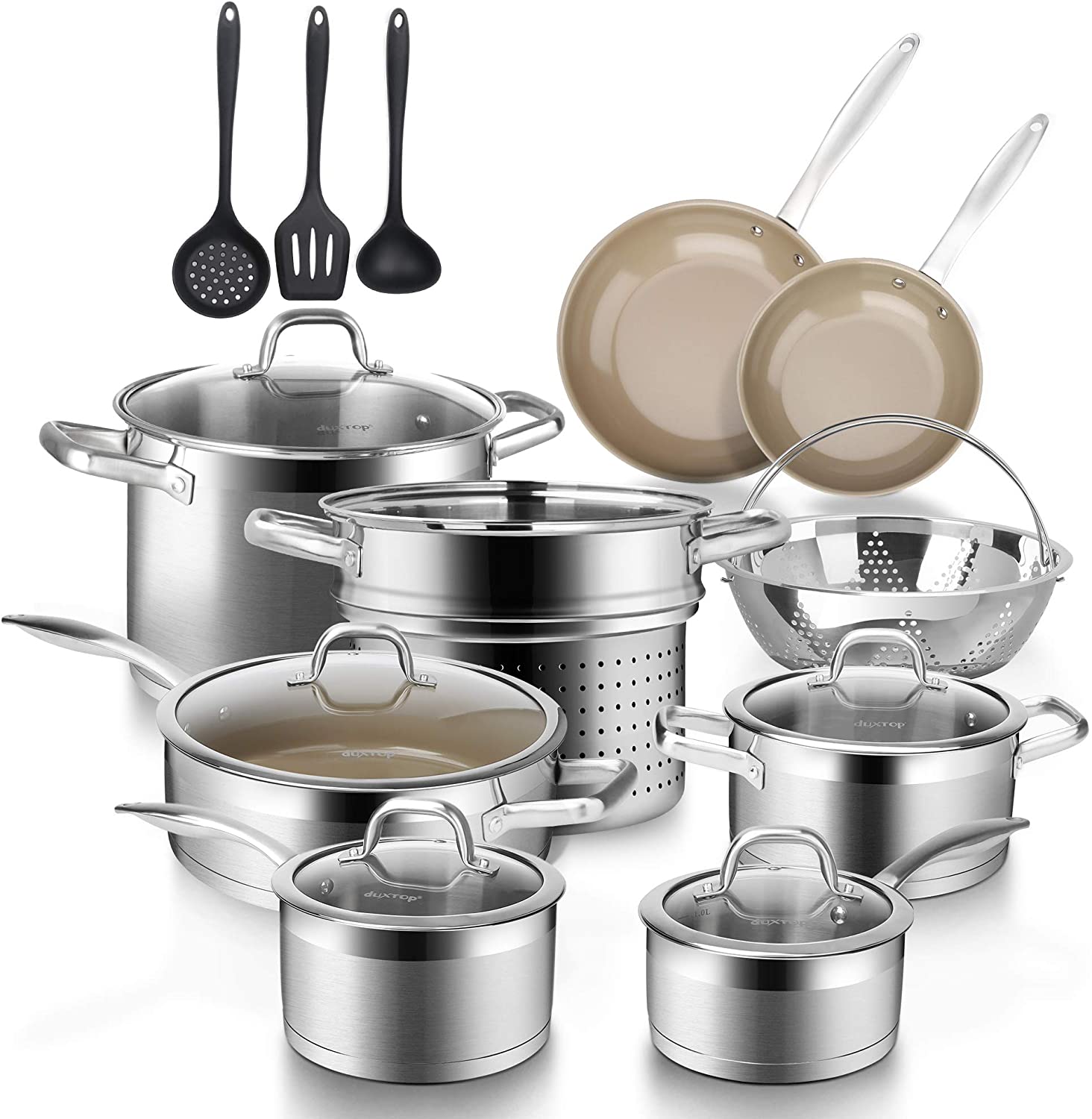 Duxtop Professional Stainless Steel Pots and Pans Set, 17PC Induction  Cookware Set, Impact-bonded Technology