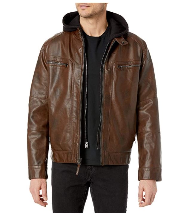Calvin Klein Hooded Leather Jacket & Removable Sweatshirt