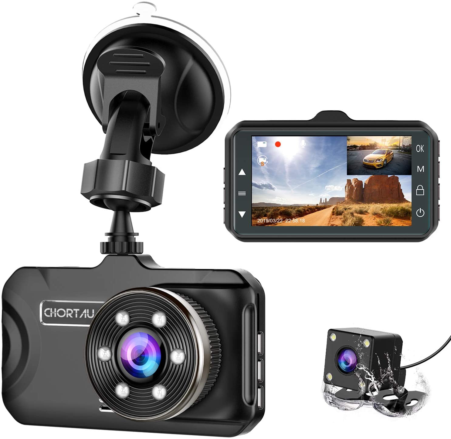 Vantop - Caméra de tableau de bord avec rétroviseur avant et arrière H612  12 2,5K avec GPS intégré et commande vocale 