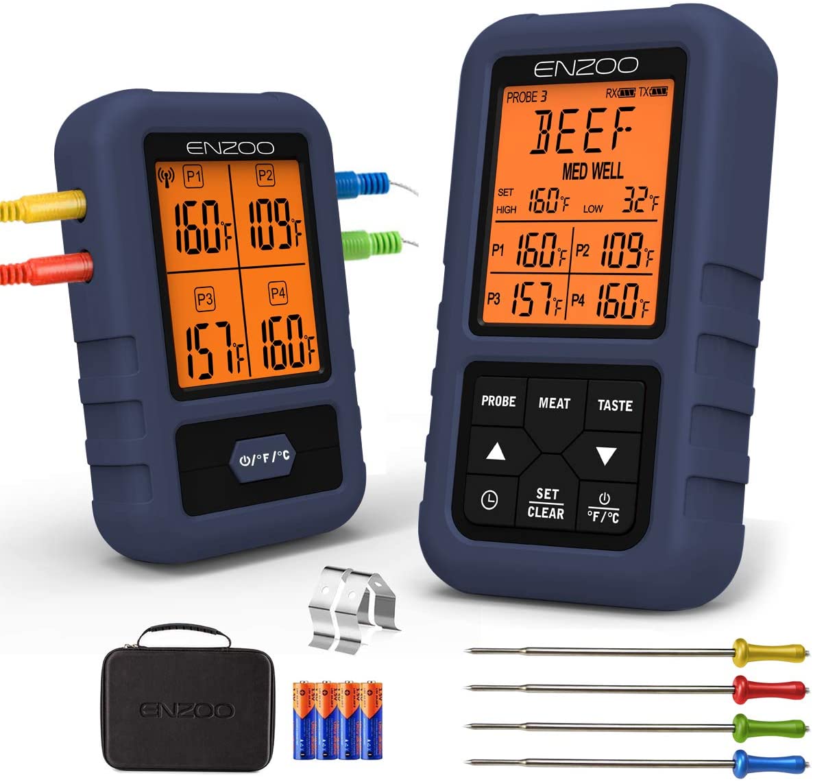 Wireless Digital Meat Thermometer with 4 Probes & Meat Injector, Upgraded 500ft