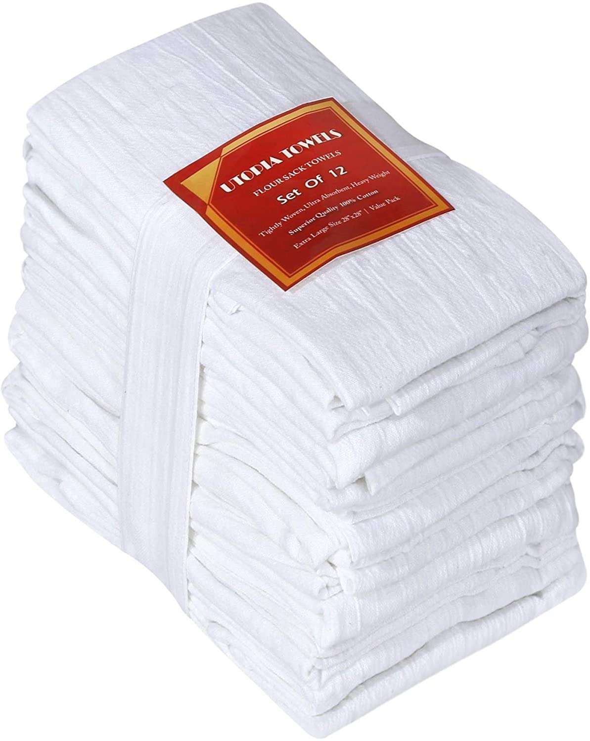 Zeppoli Classic White Kitchen Towels, 45-Pack 100% Natural Cotton Dish Towels, x