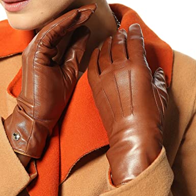 Forzieri Chocolate Brown Leather Women's Gloves w/Wool Lining S, 6 1/2