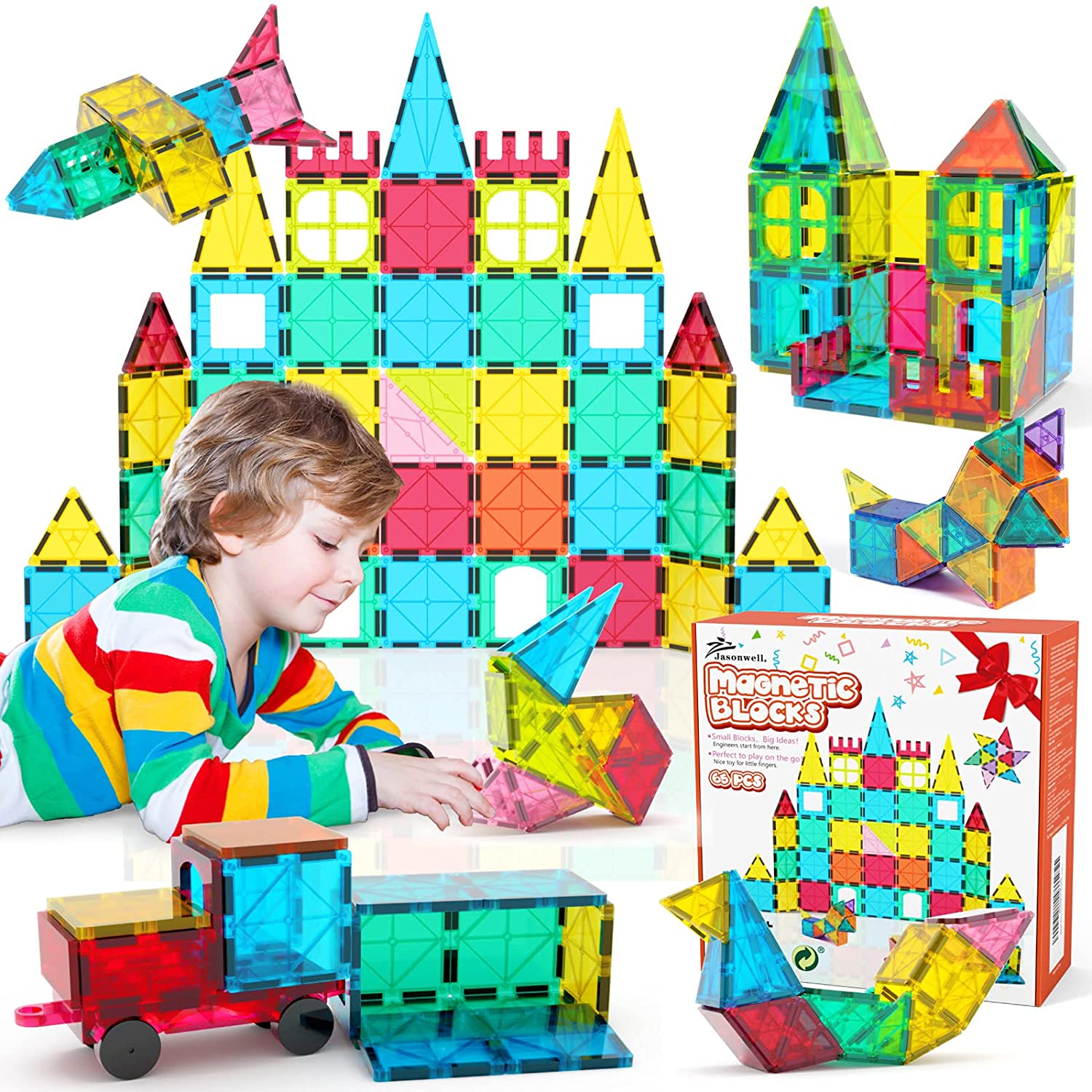  Desire Deluxe Magnetic Tiles Blocks Building Set for Kids –  Learning Educational Toys for Boys Girls for Age 3-8 Year-Old – Birthday  Present Gift (57PC) : Toys & Games