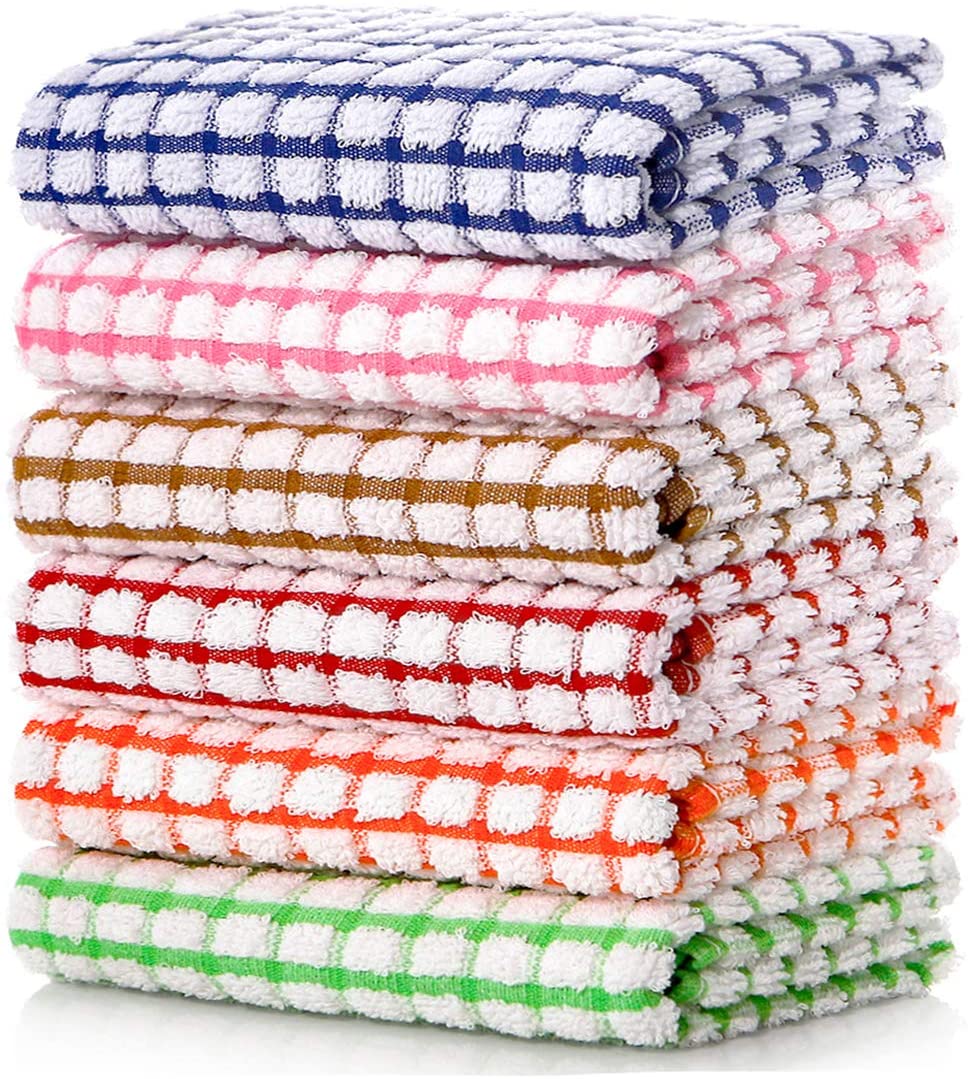Homaxy 100% Cotton Terry Kitchen Towels(Orange, 13 x 28 inches), Checkered  Designed, Soft and Super Absorbent Dish Towels, 4 Pack