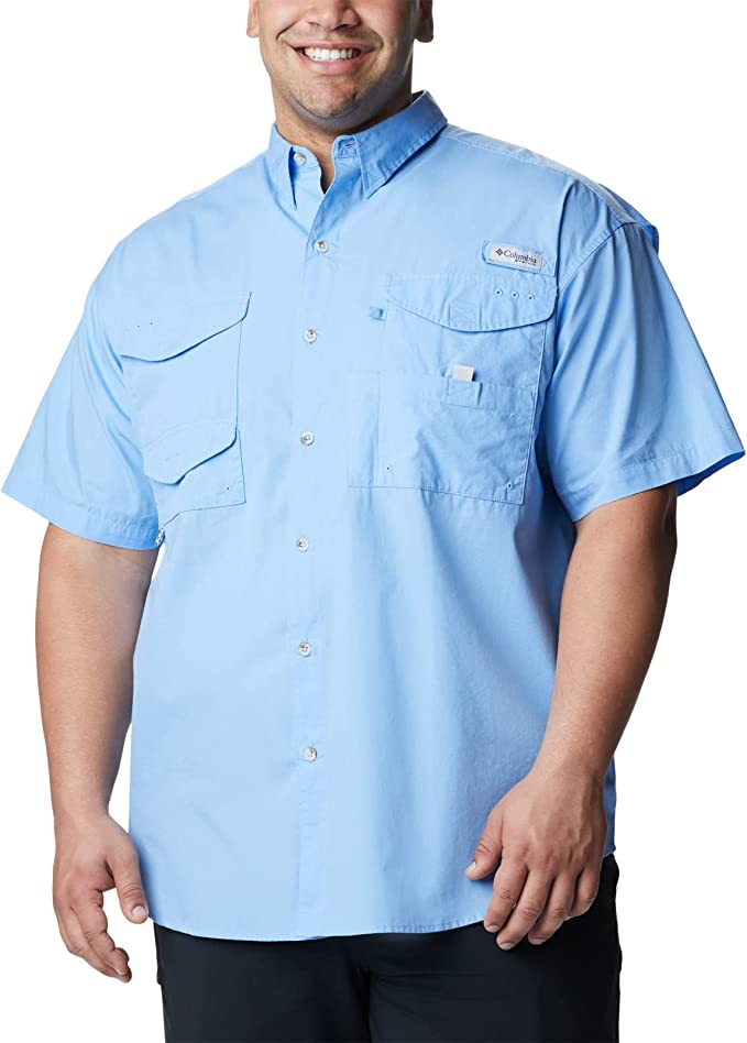 Tuna Men's UV UPF 50+ Sun Protection Soild Anti-Static Waterproof  Breathable Fast Dry SPF Hiking Fishing Short Sleeve Shirts(Vivid Blue #13  XL) 