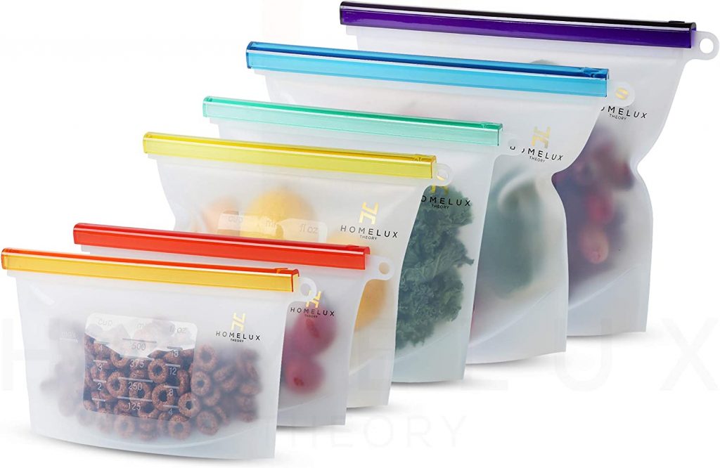 Qinline Multipurpose Zippered Silicone Food Storage Bags, 10Pack