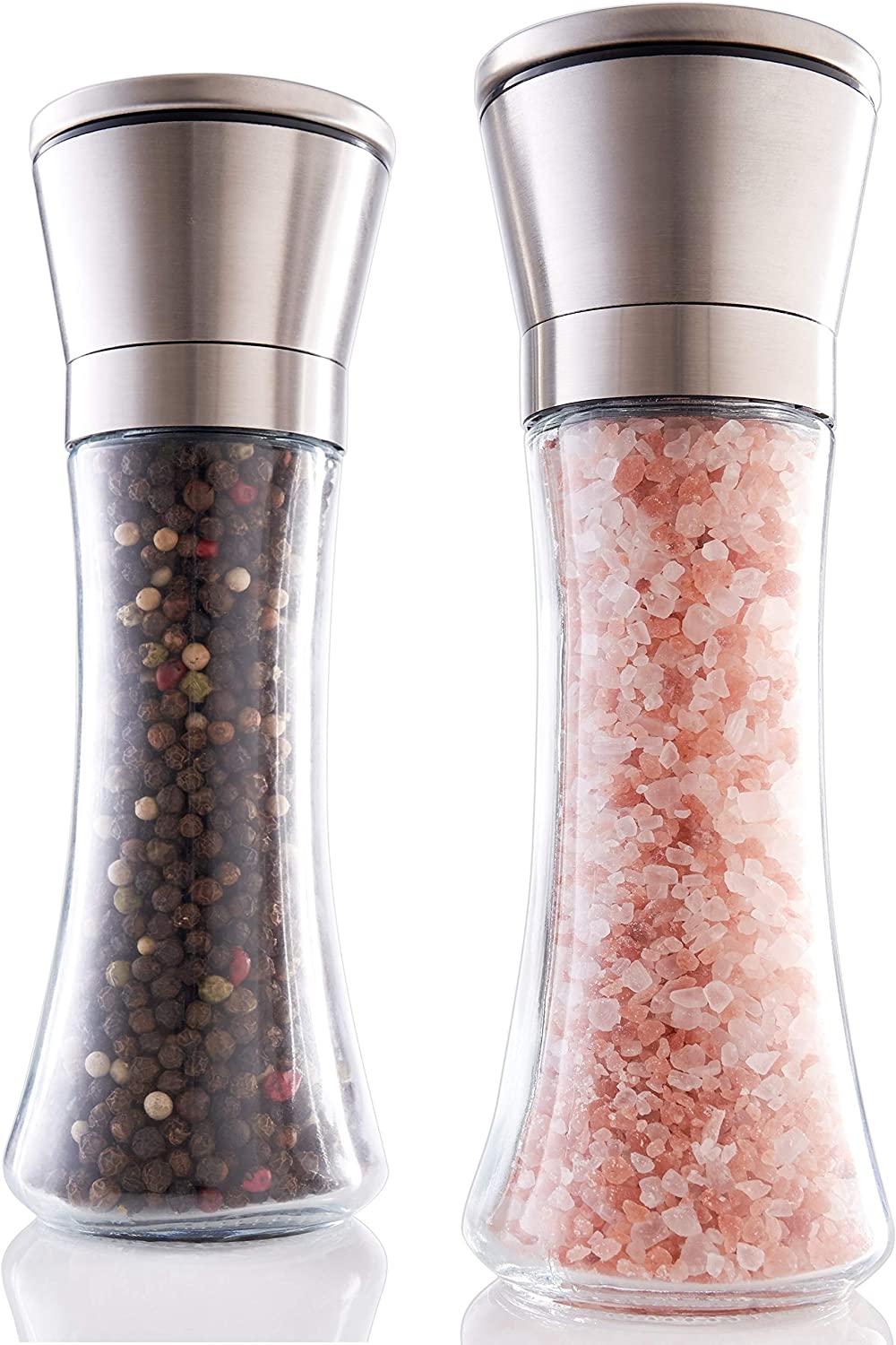 048) Latent Epicure Battery Operated Salt and Pepper Grinder Set (Pack of 2  Mills) - Complimentary Mill Rest | Bright Light | Adjustable Coarseness