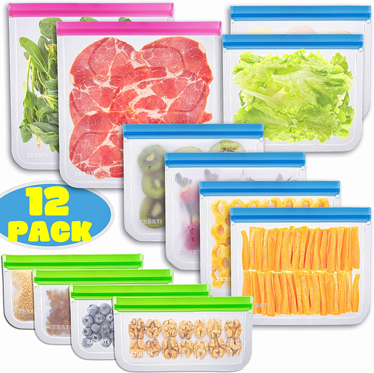 VEHHE 20 Pack Reusable Storage Bags (2 Gallon Ziplock Bags + 6 Reusable  Snack Bags + 6 Reusable Freezer Bags + 6 Sandwich Bags) Leakproof Food Bags