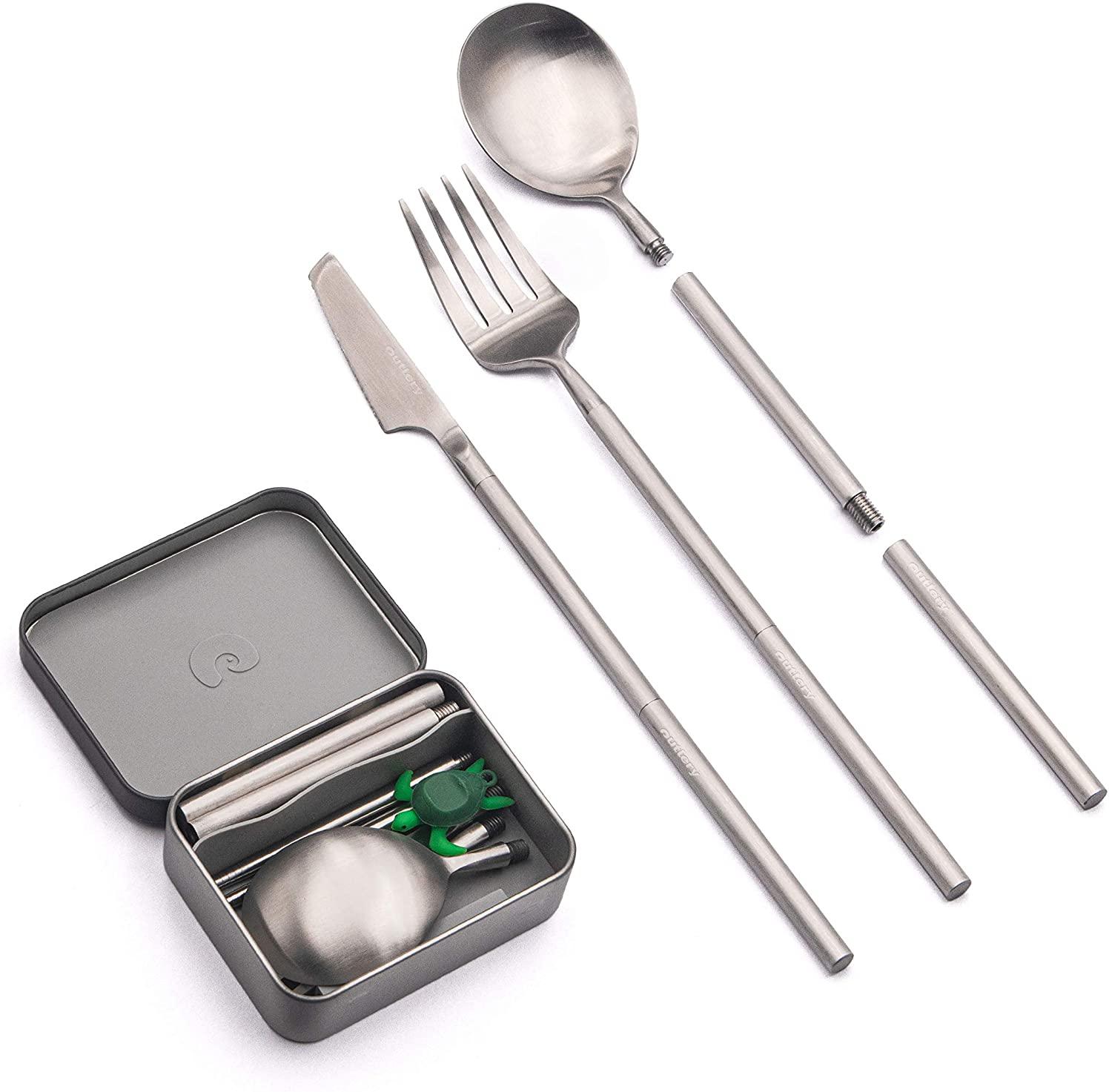 Moyad Travel Utensils with Case Reusable Stainless Steel Silverware Set for  L
