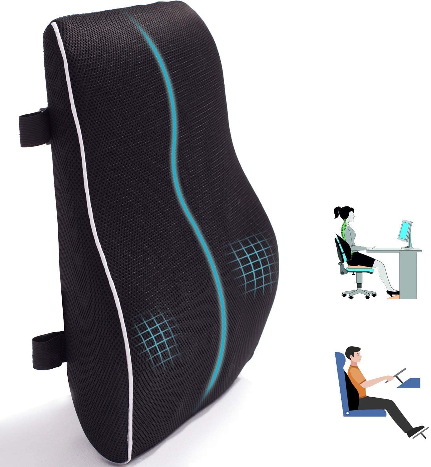 CushionCare 13 Seat Cushion and Lumbar Roll Combo for Office Chair - Memory  Foam 3D Mesh - Pain and Pressure Relief for Lower Back