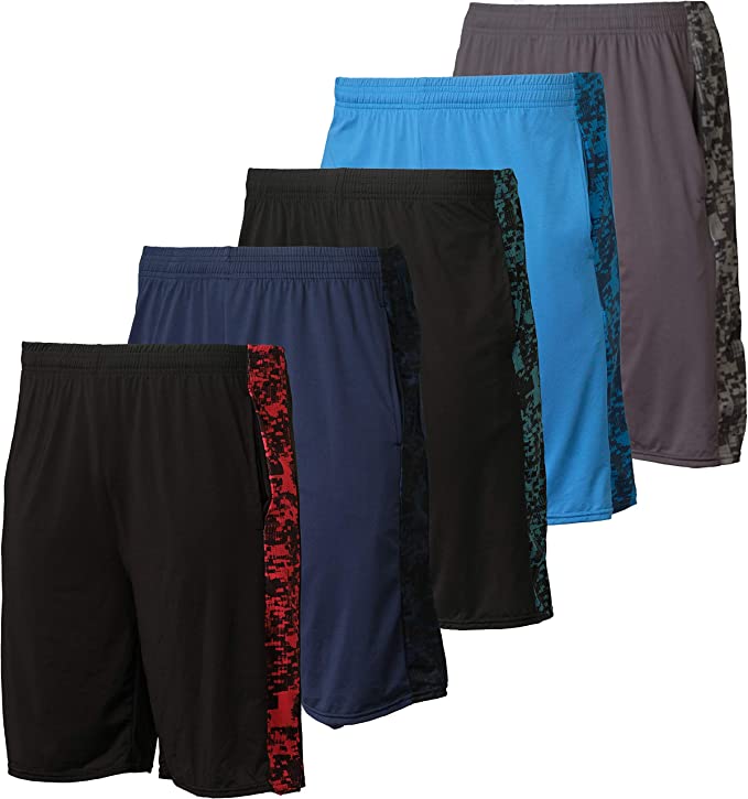 Real Essentials Men's Breathable Athletic Shorts, 5-Pack