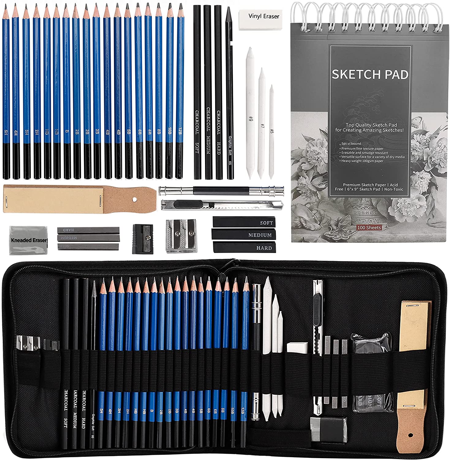 Professional Charcoal Pencils Drawing Set - MARKART 10 Pieces