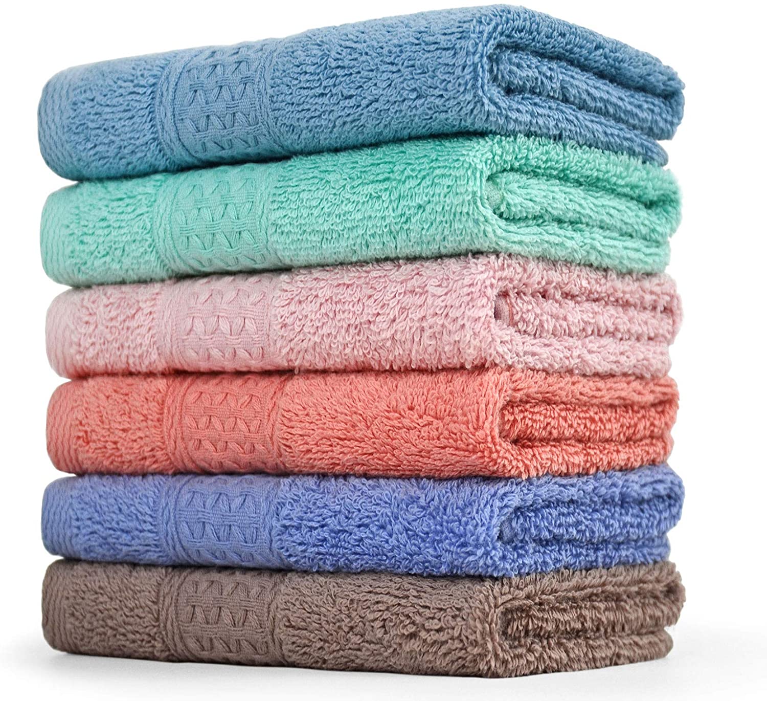 Cleanbear Hand Towels and Washcloths Set, 6 Hand Towel and 6 Wash Cloths  with 3 Colors for Your Different Daily Needs