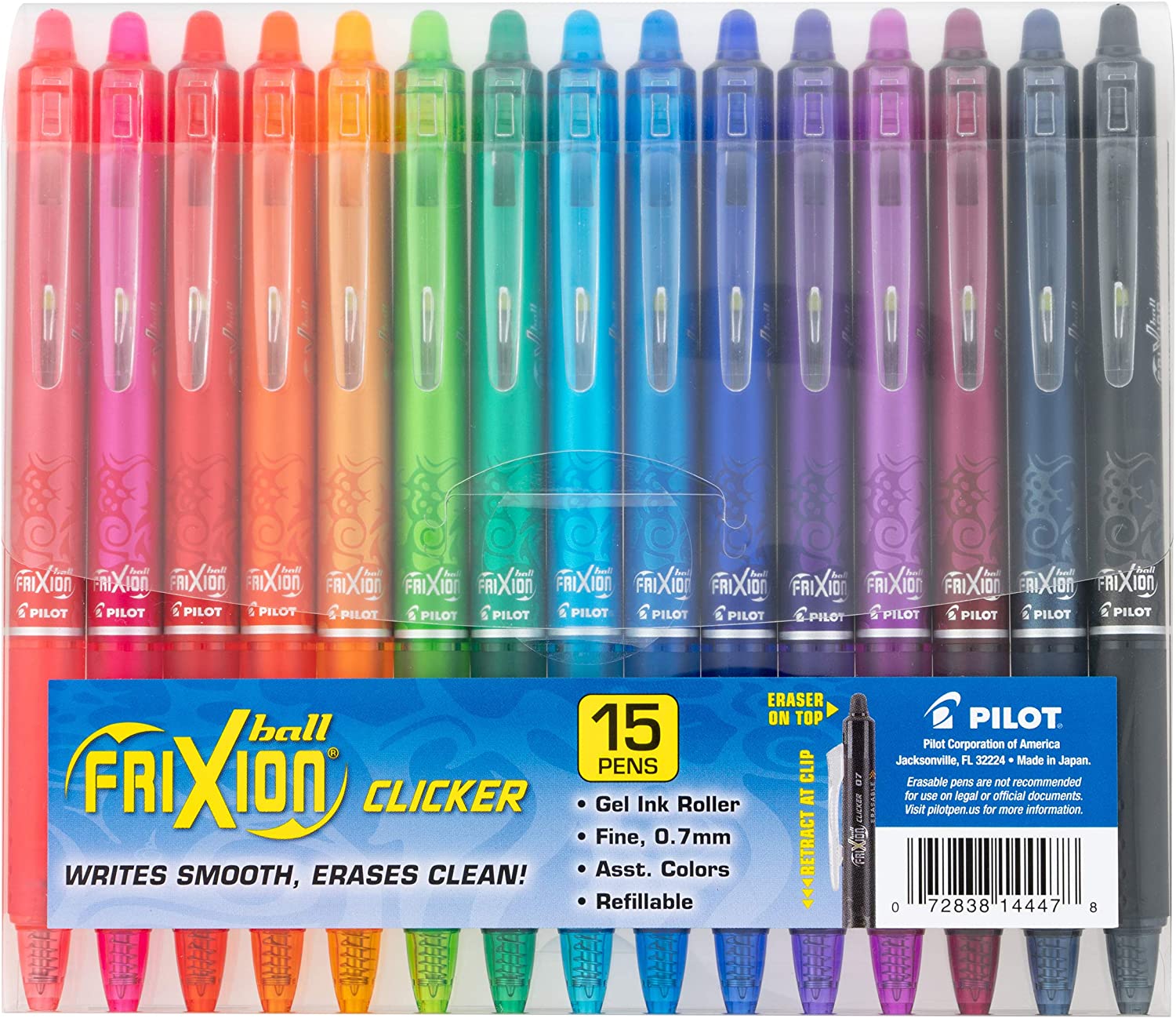 Pilot Ball Frixion Pens, Color Sticks, Erasable, Fine (0.7 mm), Assorted Gel Ink - 5 pens