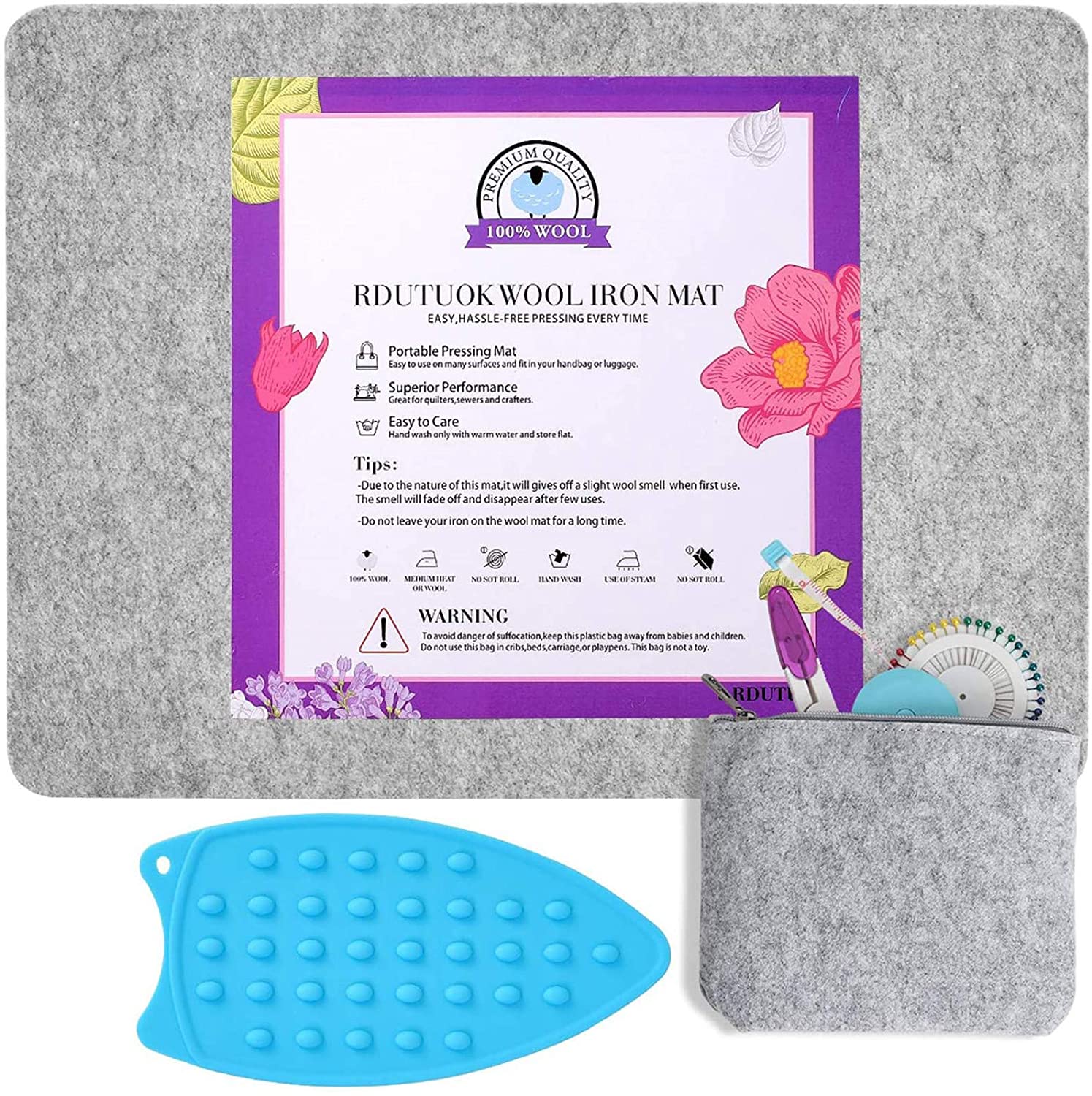 Wool Pressing Mat for Quilting Portable Felted Wool Ironing Mat for Quilters,  Crafts, Ironing, Blocking, Embroidery & More