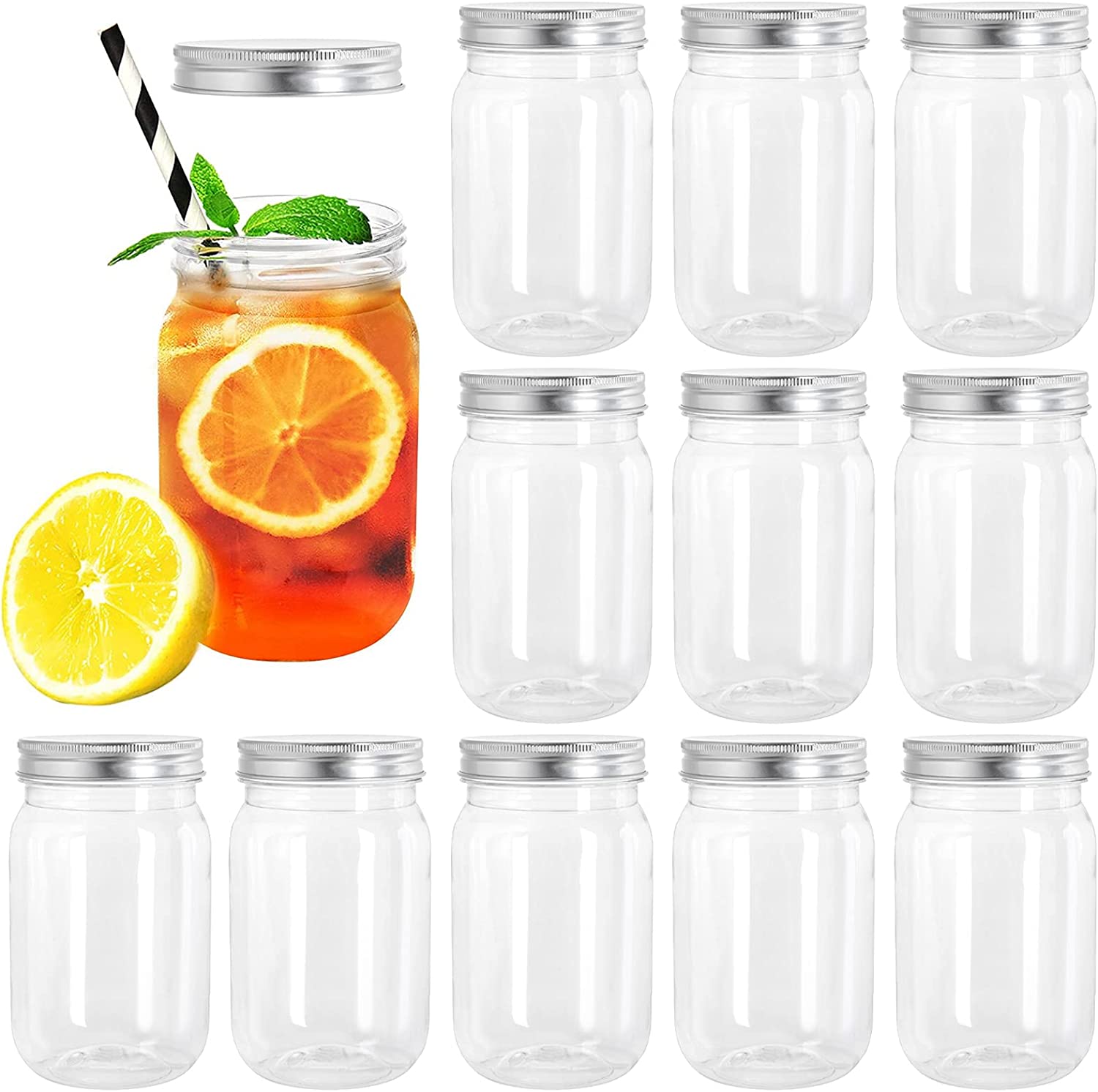 novelinks 16 OZ Clear Plastic Mason Jars with Airtight Lids - Plastic Mason  Jars 16 OZ Plastic Jars with Lids for Kitchen & Household Storage (6 PACK