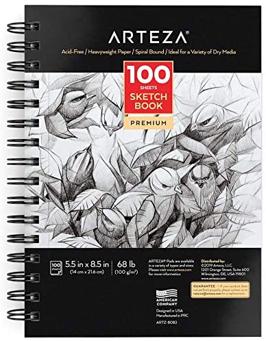 8 x 10 Premium Spiral Bound Sketch Pad, Pad of 100-Sheets, 60