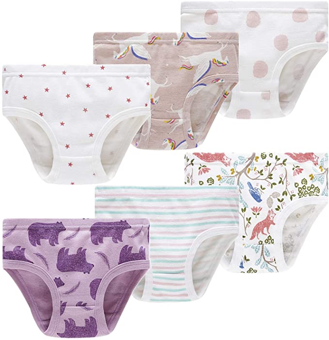 Winging Day Little Girls 100% Cotton Panties Cute Prints Underwear Size 5 (6-Pack)