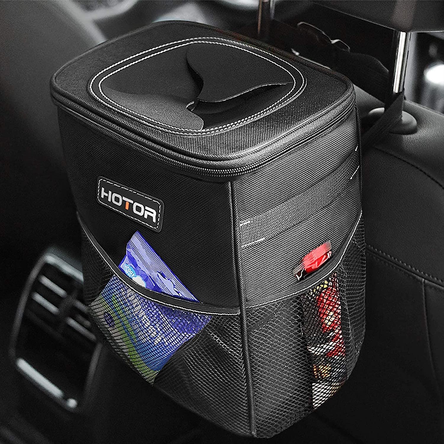 Lusso Gear, Car Trash Can, Hanging, Leakproof Vinyl Garbage Bin with  Removable Liner, Large Capacity, Flip Open Lid, Hang or Mount