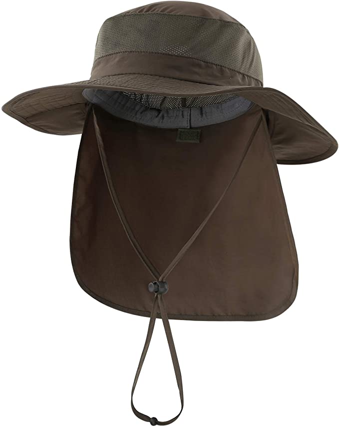 JFH Wide Brim Bora Booney Outdoor Safari Summer Hat w/Neck Flap & Sun  Protection