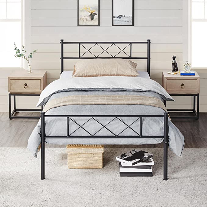 ONEMO Sturdy Black Headboard & Footboard Extra-Long Twin Bed